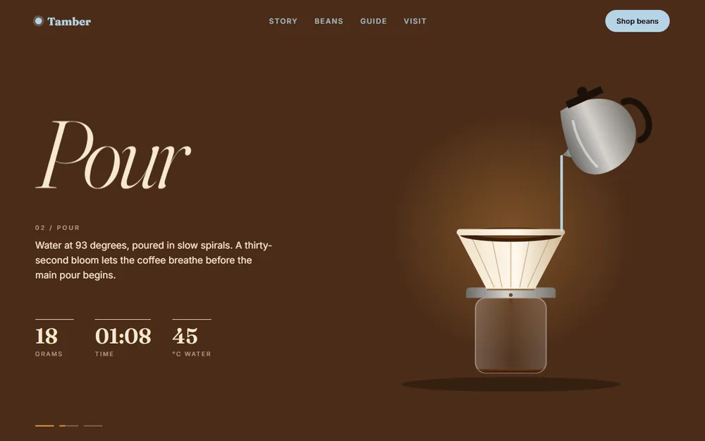 Preview of Tamber — Scroll-Story Cafe Website