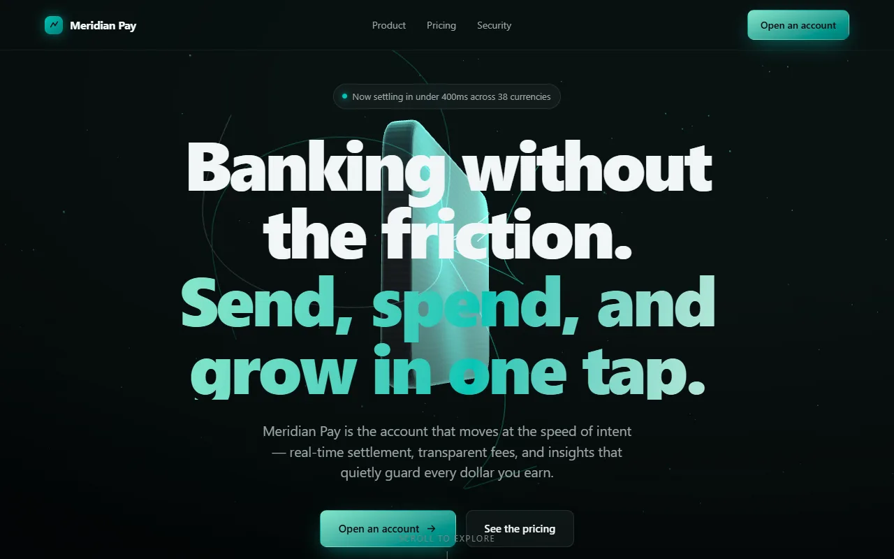Preview of Meridian Pay — Fintech / Digital Banking Landing